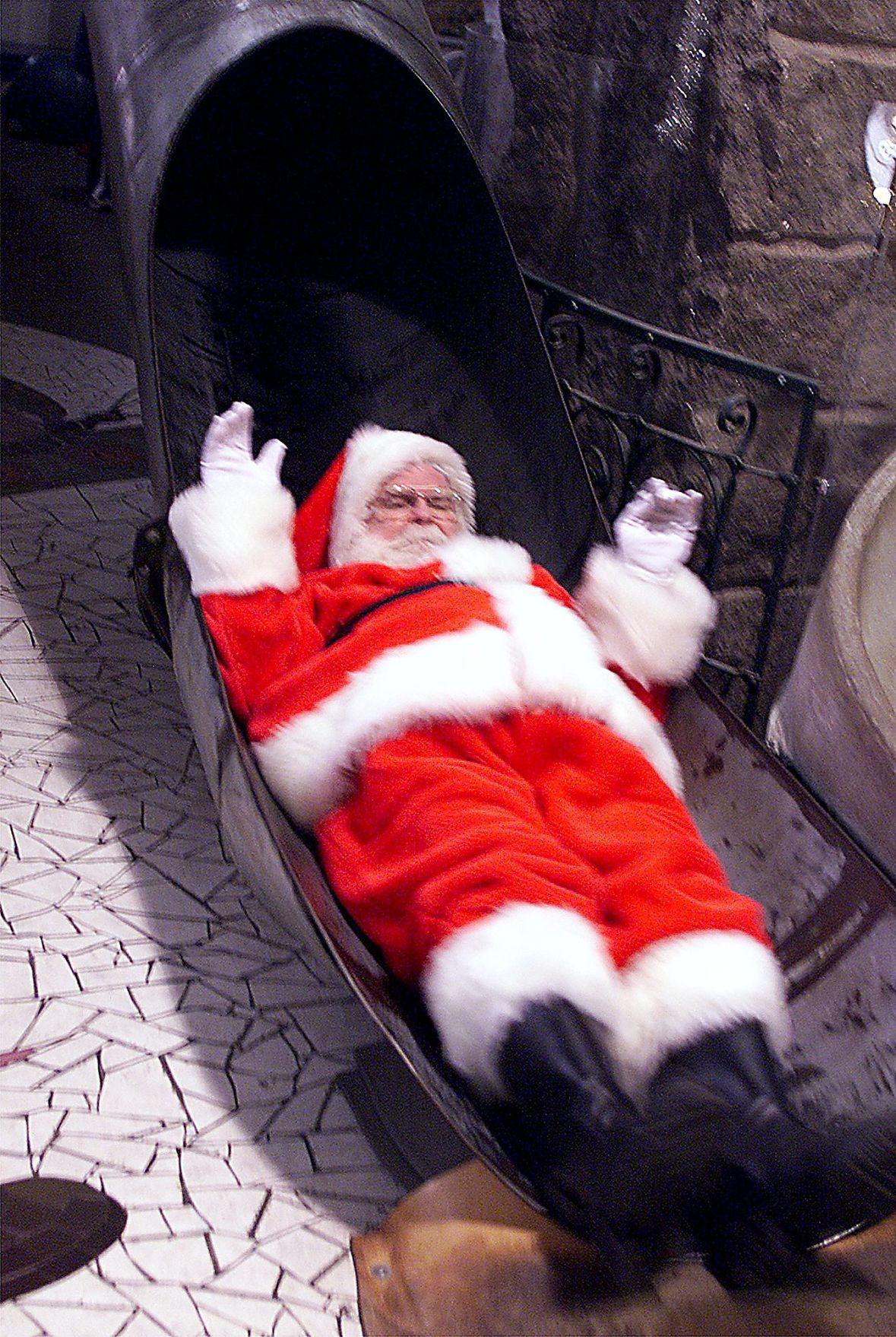 Santa on a slide at City Museum